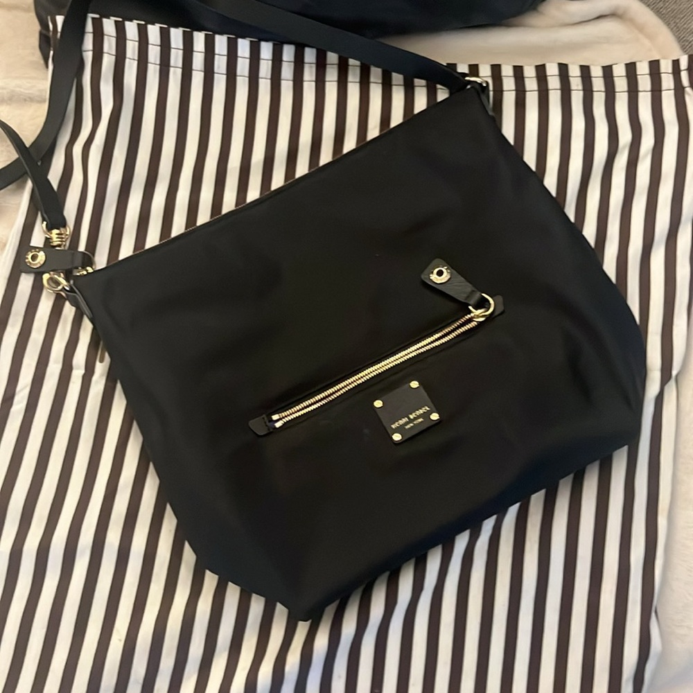 Henri Bendel Nylon Crossbody  with gold hardware and leather straps & dust bag